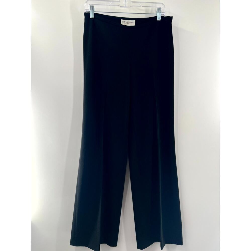 St. John Collection Women's Black Mid Rise Stretch Wide Leg Pants Size 6